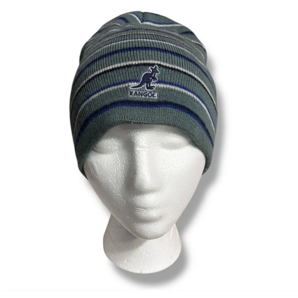 KANGOL Blue Mini-Striped Logo Knit Pull-On Beanie VINTAGE